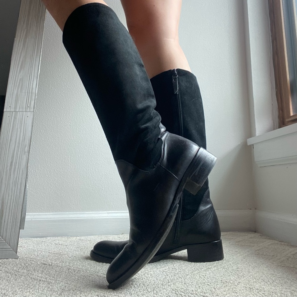 Petini women’s black leather/suede riding boots